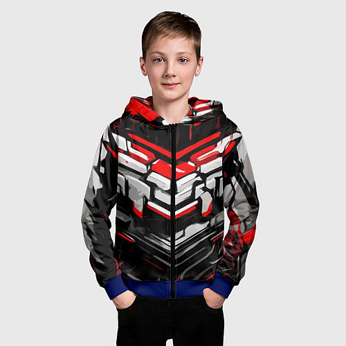 Детская толстовка на молнии Красно-белая агрессивная абстракция на чёрном фоне / 3D-Синий – фото 3