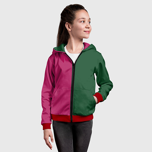 Детская толстовка на молнии Полосы фуксия, зеленый и черный / 3D-Красный – фото 4