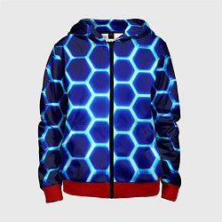 Толстовка на молнии детская Неоновые шестигранники с подсветкой, цвет: 3D-красный