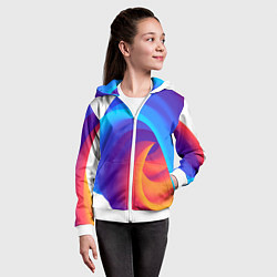 Толстовка на молнии детская Неоновые волны абстракция, цвет: 3D-белый — фото 2
