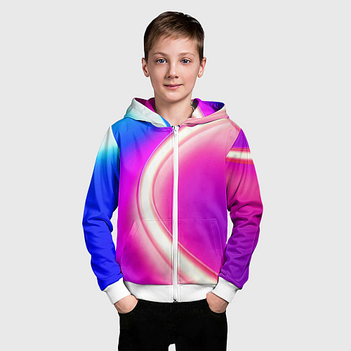 Детская толстовка на молнии Неоновый свет текстура / 3D-Белый – фото 3