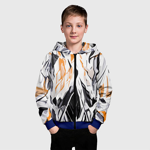 Детская толстовка на молнии Чёрно-жёлтая абстракция на белом фоне / 3D-Синий – фото 3