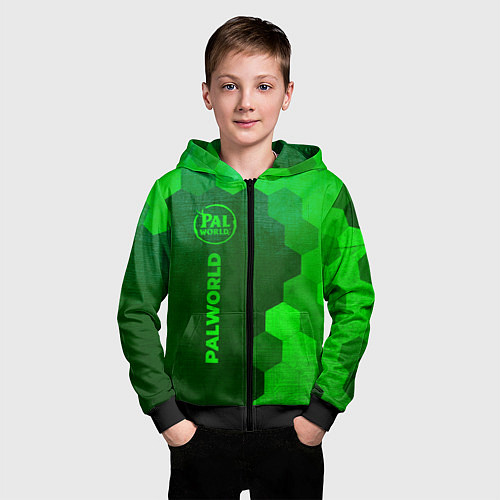 Детская толстовка на молнии Palworld - green gradient по-вертикали / 3D-Черный – фото 3