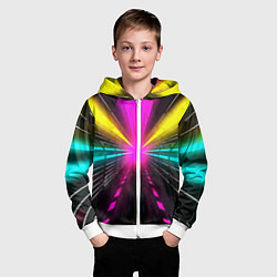 Толстовка на молнии детская Неоновые лучи текстура, цвет: 3D-белый — фото 2