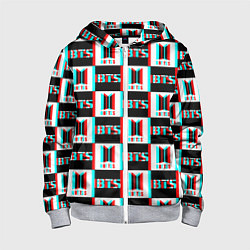 Толстовка на молнии детская BTS glitch pattern, цвет: 3D-меланж