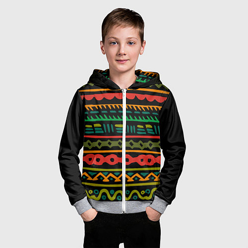 Детская толстовка на молнии Ethnic ornament on black / 3D-Меланж – фото 3