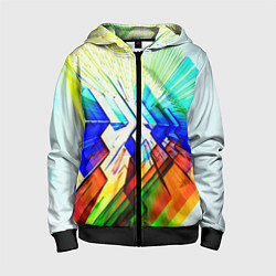 Толстовка на молнии детская Неоновая абстракция стекло, цвет: 3D-черный