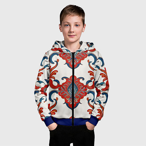 Детская толстовка на молнии Узор красно-синий на белом фоне / 3D-Синий – фото 3