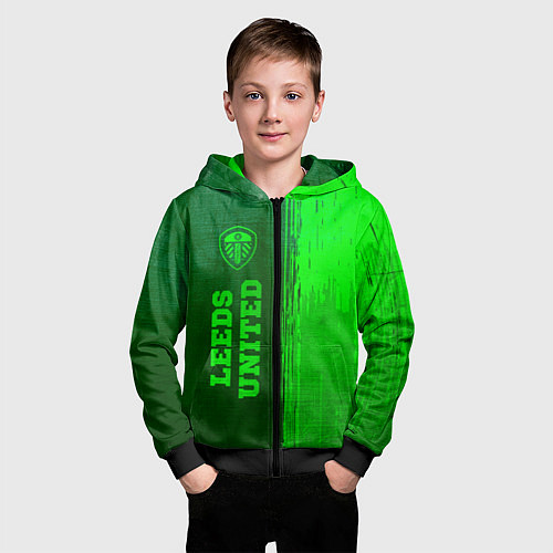 Детская толстовка на молнии Leeds United - green gradient по-вертикали / 3D-Черный – фото 3