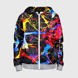 Толстовка на молнии детская Неоновые брызги красок, цвет: 3D-меланж