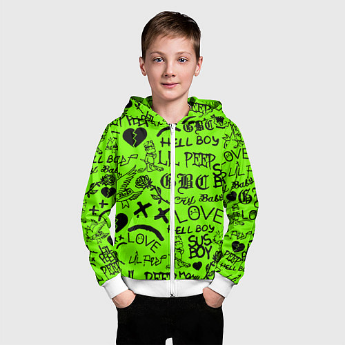 Детская толстовка на молнии Lil Peep кислотный паттерн / 3D-Белый – фото 3