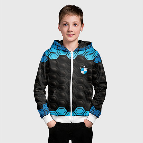 Детская толстовка на молнии BMW carbon auto / 3D-Белый – фото 3
