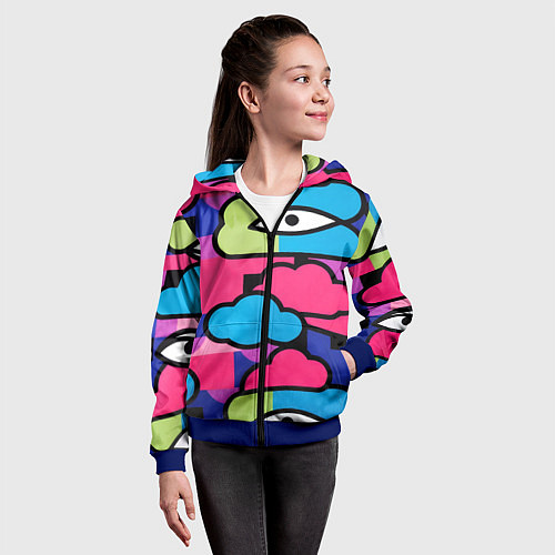 Детская толстовка на молнии Глаза облака абстракция / 3D-Синий – фото 4