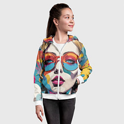 Толстовка на молнии детская Девушка в солнечных очках поп-арт, цвет: 3D-белый — фото 2