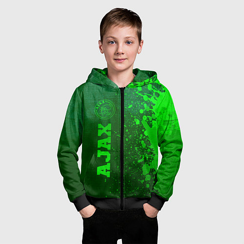 Детская толстовка на молнии Ajax - green gradient по-вертикали / 3D-Черный – фото 3