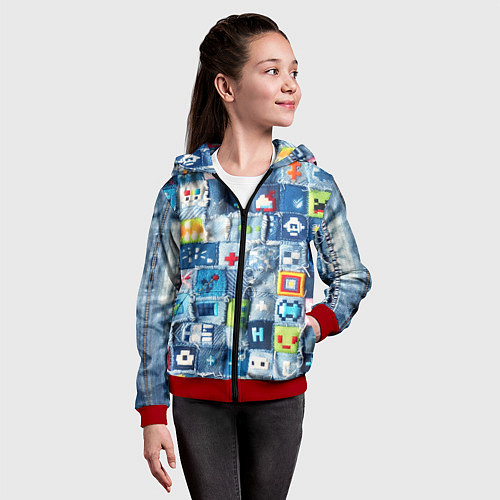 Детская толстовка на молнии Minecraft значки на пэчворк / 3D-Красный – фото 4
