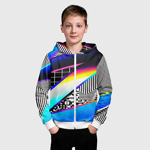 Детская толстовка на молнии Neon stripes geometry / 3D-Белый – фото 3