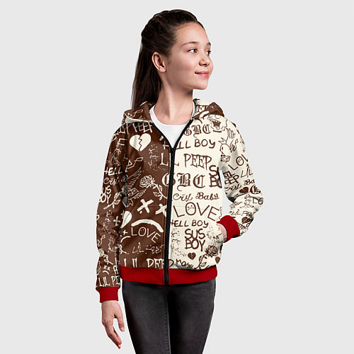 Детская толстовка на молнии Lil peep retro pattern / 3D-Красный – фото 4