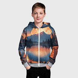 Толстовка на молнии детская Костер на берегу озера, цвет: 3D-меланж — фото 2