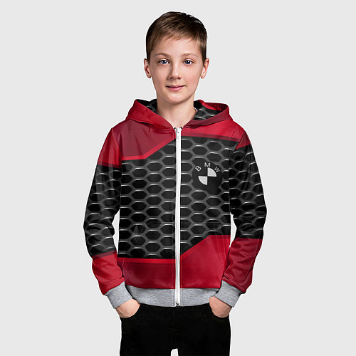 Детская толстовка на молнии BMW карбон стиль / 3D-Меланж – фото 3