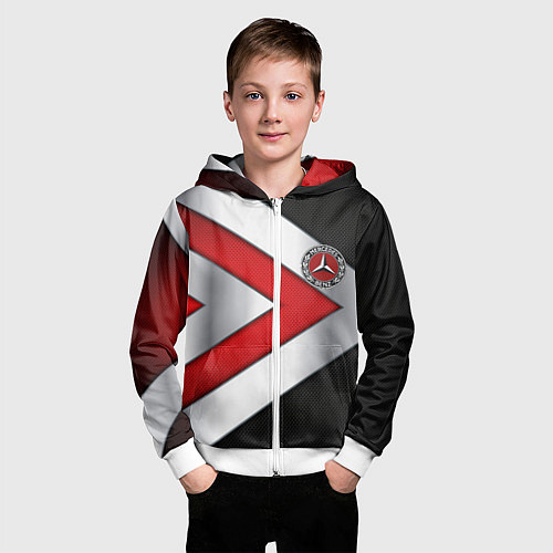 Детская толстовка на молнии Mercedes benz carbon metal / 3D-Белый – фото 3