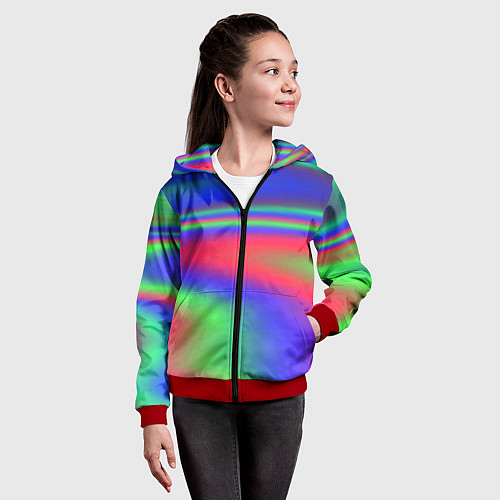 Детская толстовка на молнии Неоновые цвета градиент краски / 3D-Красный – фото 4