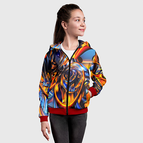 Детская толстовка на молнии Жидкие краски фрактал / 3D-Красный – фото 4