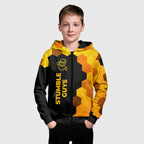 Детская толстовка на молнии Stumble Guys - gold gradient по-вертикали / 3D-Черный – фото 3