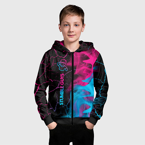 Детская толстовка на молнии Stumble Guys - neon gradient по-вертикали / 3D-Черный – фото 3