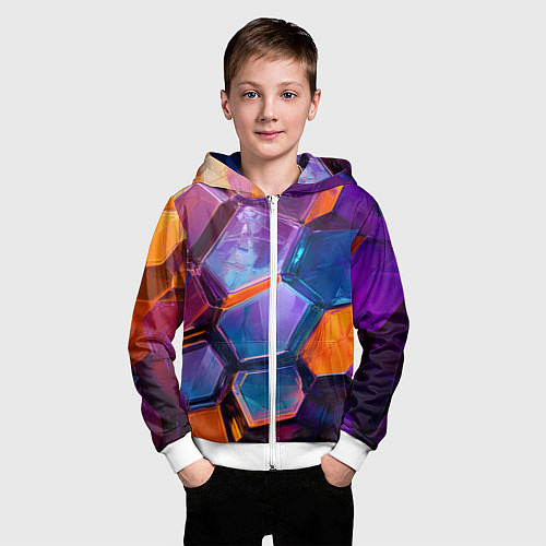 Детская толстовка на молнии Неоновые минералы / 3D-Белый – фото 3