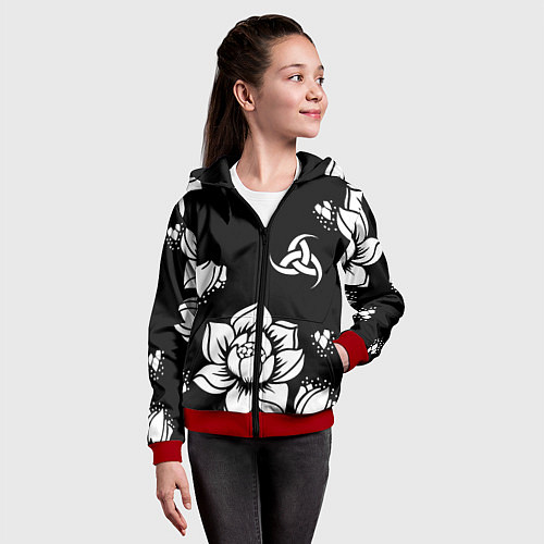 Детская толстовка на молнии Русская община символика розы / 3D-Красный – фото 4