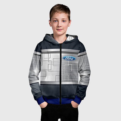Детская толстовка на молнии FORD текстура из метала / 3D-Синий – фото 3