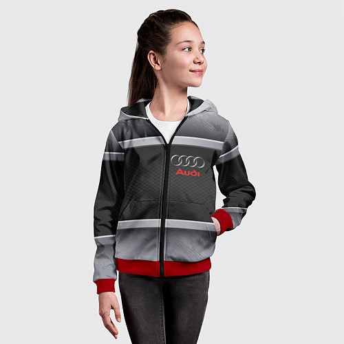 Детская толстовка на молнии Audi metal texture / 3D-Красный – фото 4