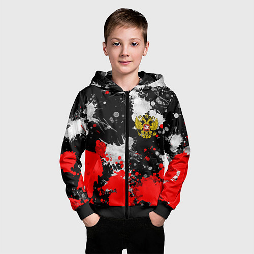 Детская толстовка на молнии Герб РФ абстрактыне краски / 3D-Черный – фото 3