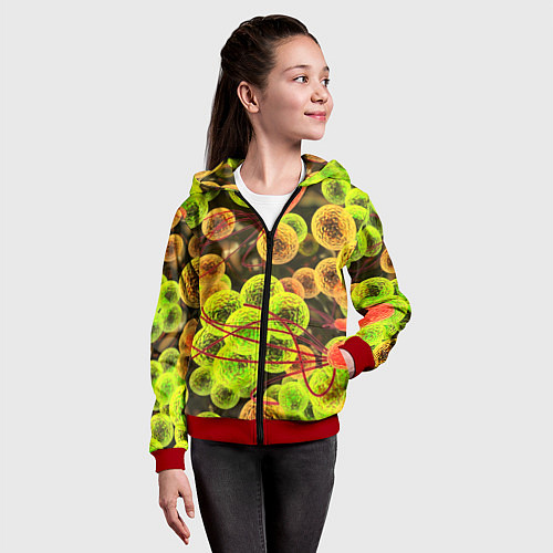 Детская толстовка на молнии Вирусы текстура / 3D-Красный – фото 4