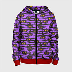 Толстовка на молнии детская Хэллоуин - тыква со светящимися глазами, цвет: 3D-красный