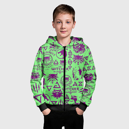 Детская толстовка на молнии Ведьмак паттерн логотипы / 3D-Черный – фото 3