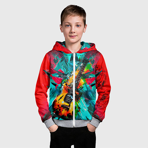 Детская толстовка на молнии Электрогитара в красках / 3D-Меланж – фото 3