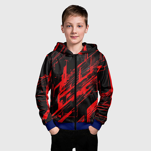 Детская толстовка на молнии Red stripes on a black background / 3D-Синий – фото 3