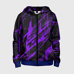 Толстовка на молнии детская Purple stripes on a black background, цвет: 3D-синий