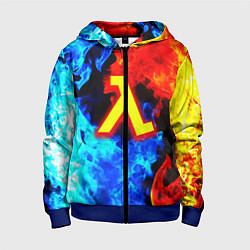 Толстовка на молнии детская Халф лайф огненный стиль, цвет: 3D-синий
