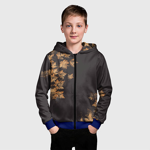 Детская толстовка на молнии Осенние листья эффект / 3D-Синий – фото 3