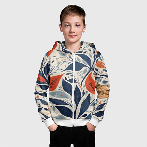 Детская толстовка на молнии Искусство листья абстракция / 3D-Белый – фото 3