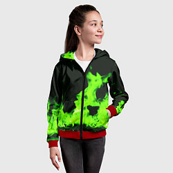 Толстовка на молнии детская Кислотный зелёный огонь, цвет: 3D-красный — фото 2