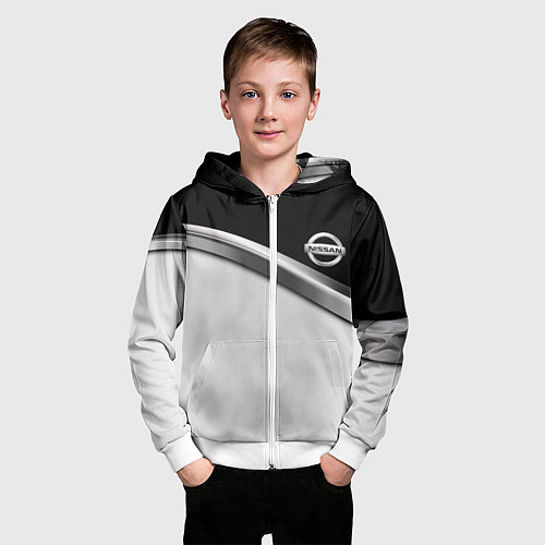 Детская толстовка на молнии Nissan logo auto / 3D-Белый – фото 3