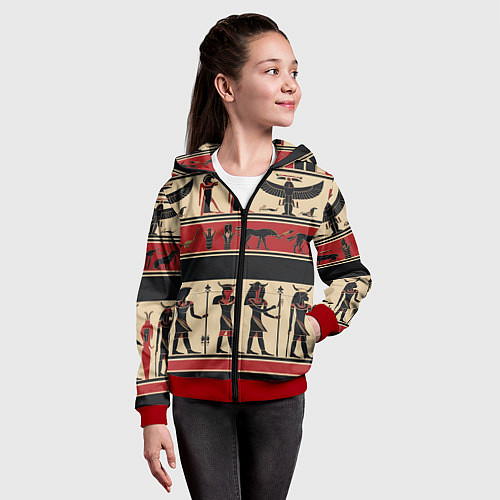 Детская толстовка на молнии Египетский орнамент / 3D-Красный – фото 4