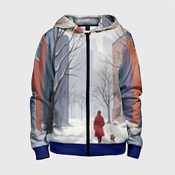 Толстовка на молнии детская Прогулка зима, цвет: 3D-синий