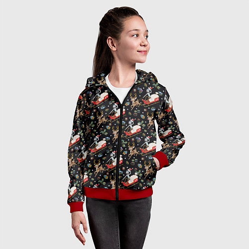 Детская толстовка на молнии Рик и Морти сани с оленем - Christmas / 3D-Красный – фото 4