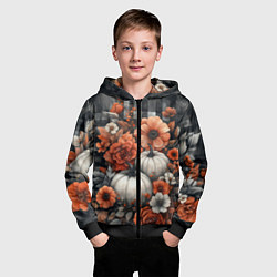 Толстовка на молнии детская Белые тыква с цветами, цвет: 3D-черный — фото 2