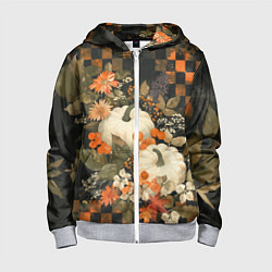 Толстовка на молнии детская Бледные тыквы, цвет: 3D-меланж